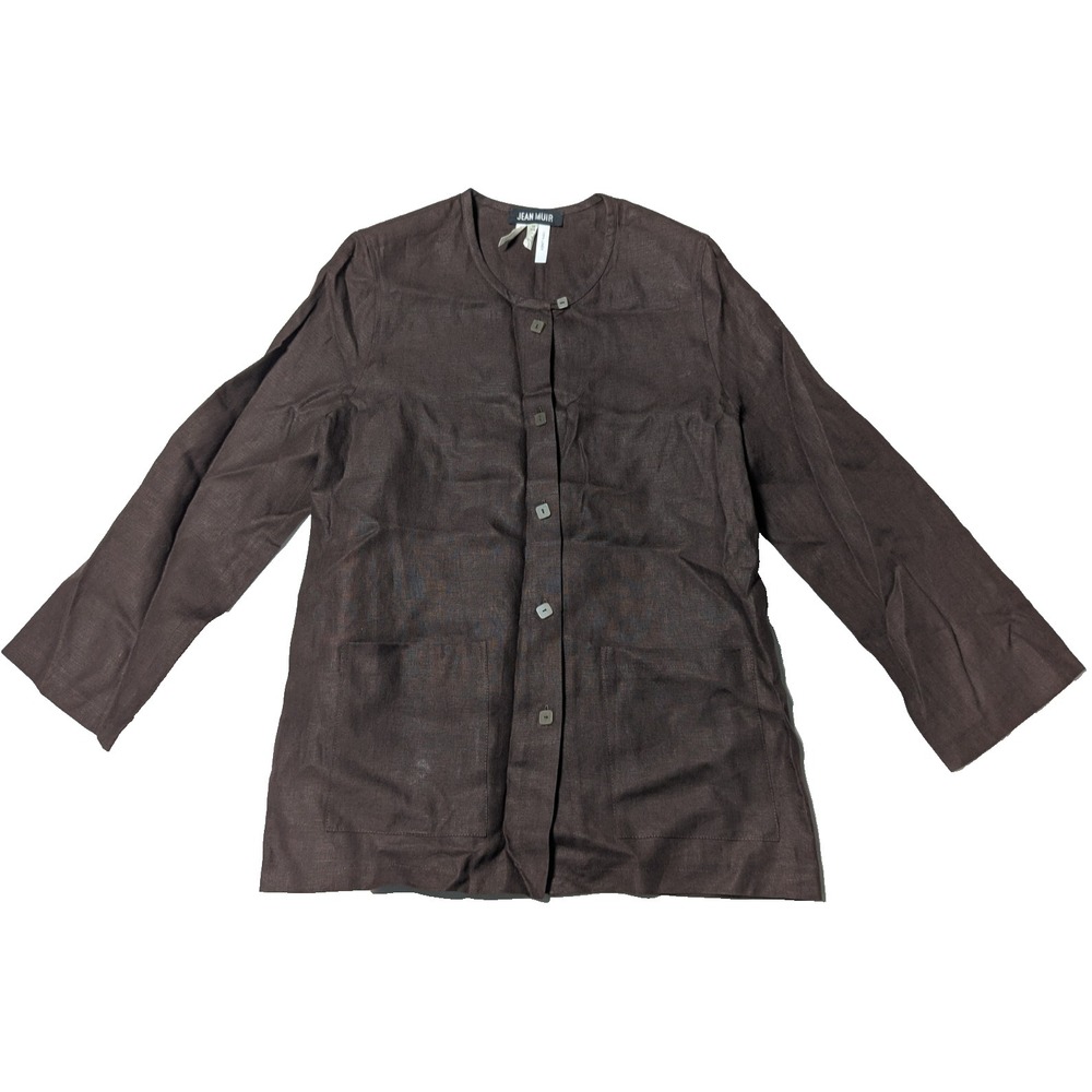 JEAN MUIR Linen Brown Button Long Sleeve Tunic Jacket‎ - Women 10 EUC